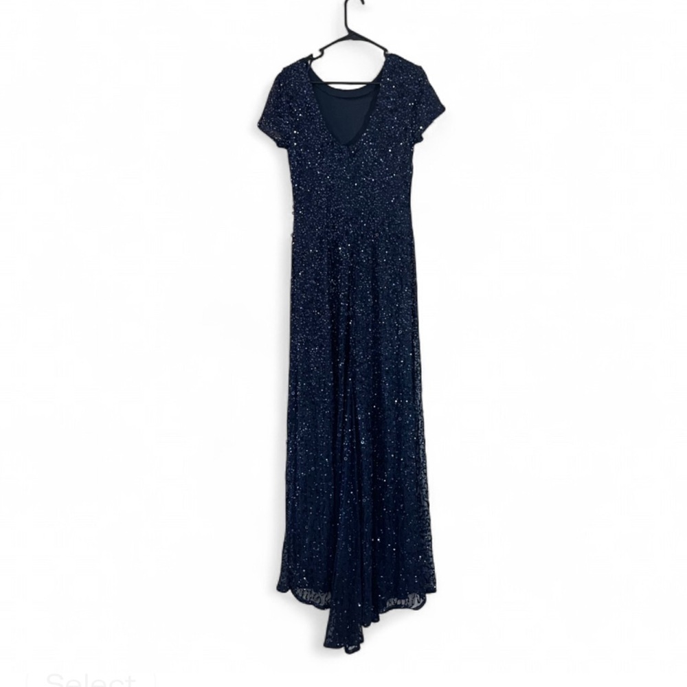 Adrianna Papell Elegant Navy Sequin Floor-Length Gown Size 10